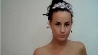 Cute brunette stripping and masturbating - porn video