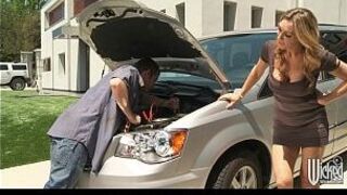 Stunning blonde British MILF Tanya Tate fucks her car mechanic - porn video