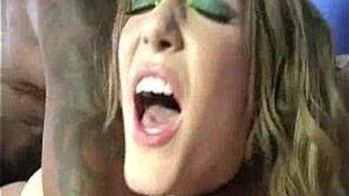 A Blonde Babe Swallows Interracial Cum - porn video